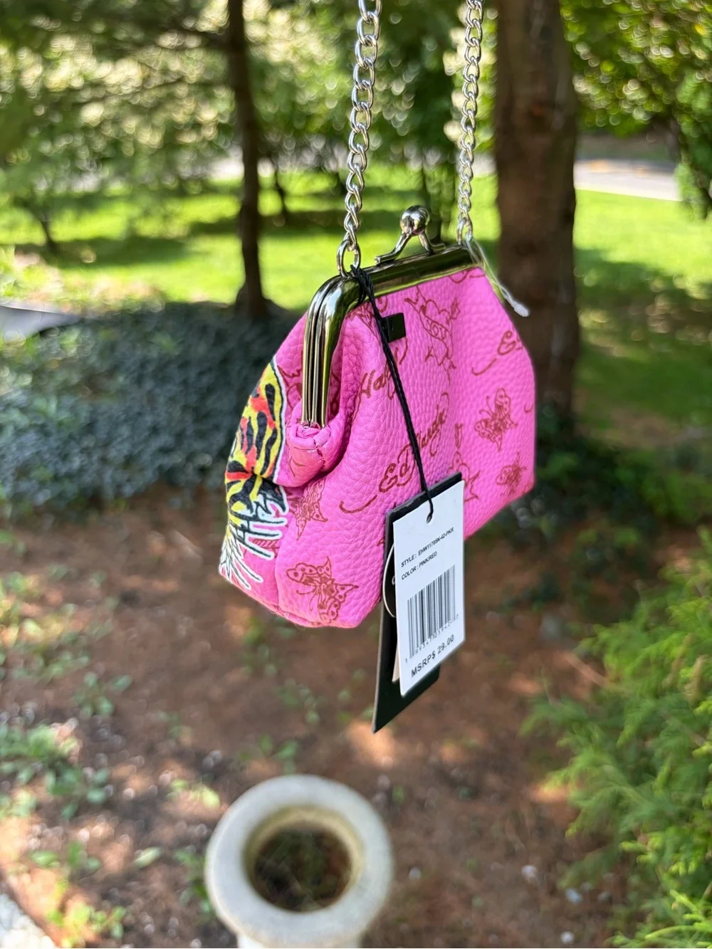 Ed Hardy Pink Tiger Kiss Lock Mini Chain Shoulder Bag NWT Y2K